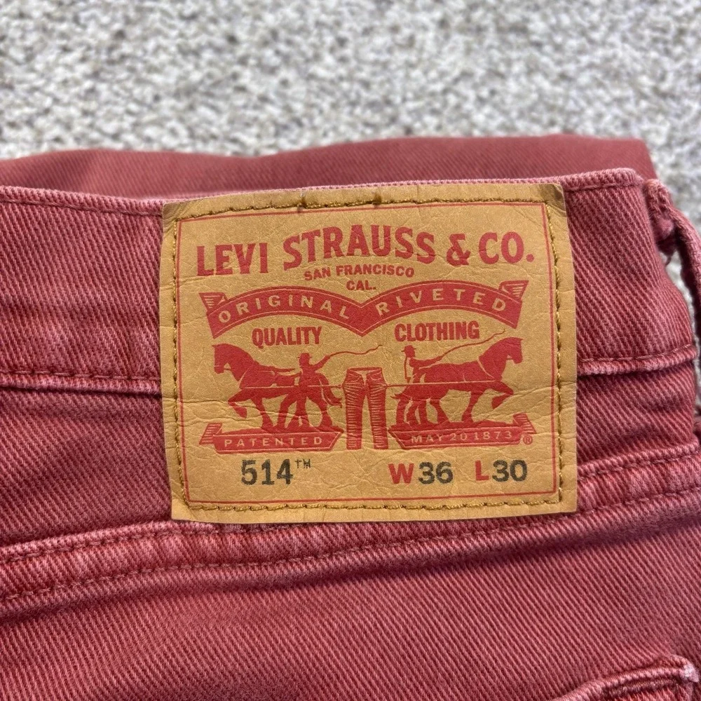 Levis 514 Jeans Mens 36x30 Red Medium Wash Straight Stretch Denim Pants Casual